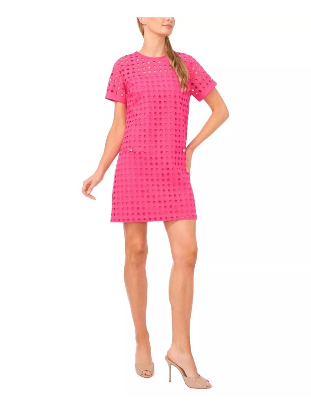 Brooks Brothers Dress Size 12 Pink Sheath Circle Eyelet Short-Sleeve 100% Cotton